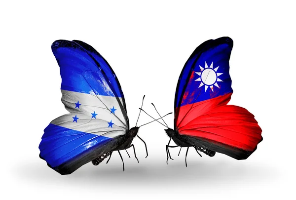 Motyle z Hondurasu i Tajwan flagi na skrzydłach — Zdjęcie stockowe