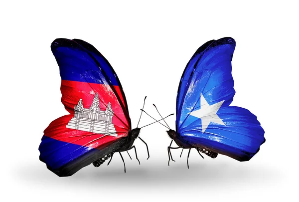 Butterflies with  Cambodia and  Somalia flags on wings — Stock Photo, Image