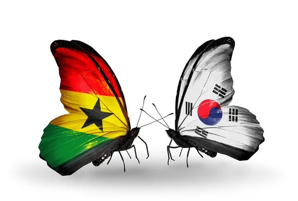 Motýli s příznaky ghana a Jižní Koreje na křídlech — Stock fotografie