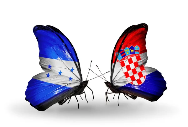 Butterflies with  Honduras and  Croatia flags on wings — Stock Photo, Image