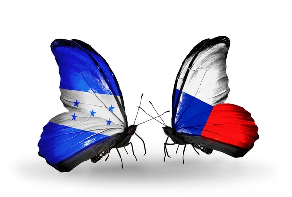 Butterflies with  Honduras and  Czech flags on wings — Stock Photo, Image