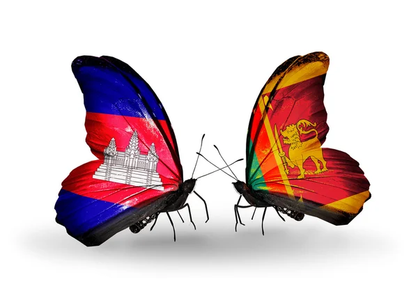 Papillons avec drapeaux Cambodge et Sri Lanka sur les ailes — Photo