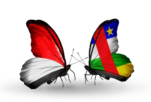 Butterflies with  Monaco, Indonesia and Central African Republic flags on wings — Stock Photo, Image