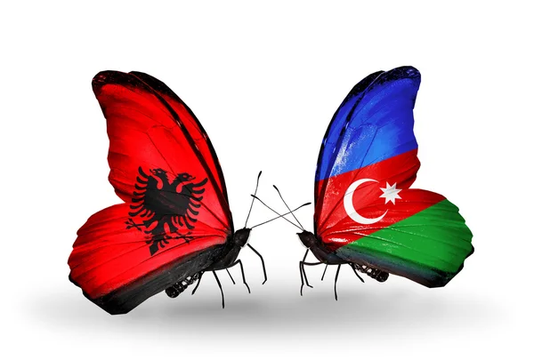 Mariposas con banderas de Albania y Azerbaiyán — Foto de Stock