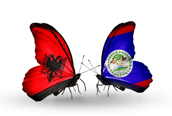 Papillons avec drapeaux Albanie et Belize — Photo