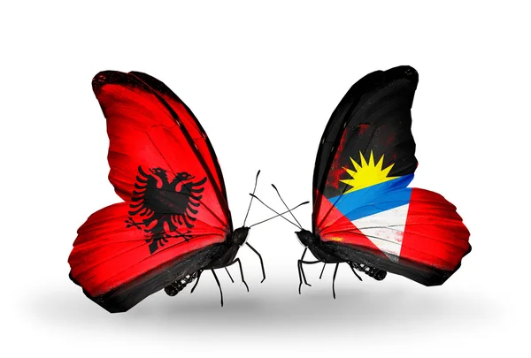 Vlinders met Albanië en antigua vlaggen — Stockfoto
