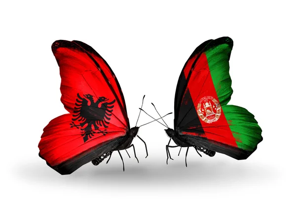 Borboletas com bandeiras da Albânia e do Afeganistão — Fotografia de Stock