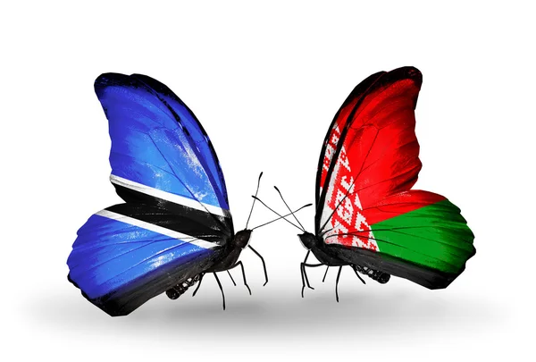 Butterflies with Botswana and Belarus flags — Stock Photo, Image