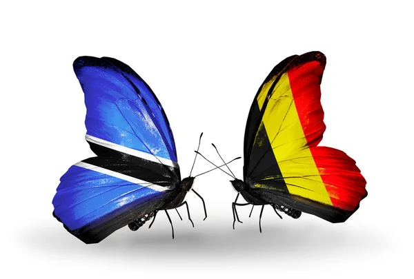 Butterflies with Botswana and Belgium flags — Stock Photo, Image