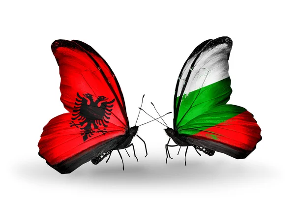Borboletas com bandeiras da Albânia e da Bulgária — Fotografia de Stock