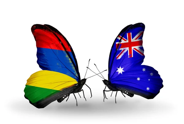 Schmetterlinge mit Mauritius- und Australienfahnen — Stockfoto