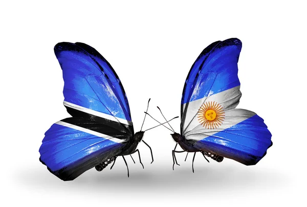 Papillons avec drapeaux Botswana et Argentine — Photo