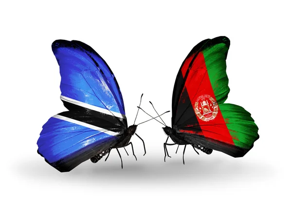 Mariposas con banderas de Botswana y Afganistán — Foto de Stock