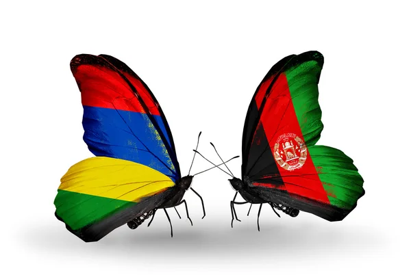 모리셔스와 아프가니스탄 플래그와 나비 — 스톡 사진