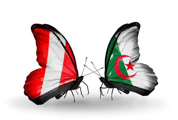 Butterflies with Peru and Algeria flags — Stock Photo, Image