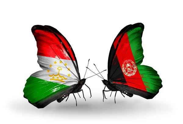 Butterflies with Tajikistan and Afghanistan flags — Stock Photo, Image