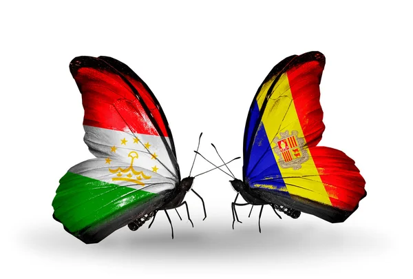 Motyle z Tadżykistanu i Andora flagi — Zdjęcie stockowe
