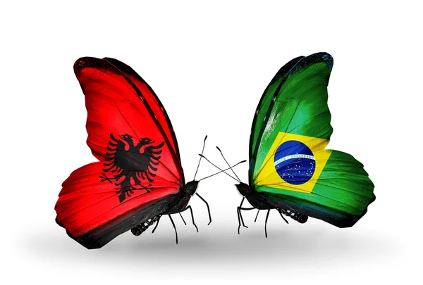Бабочки с флагами Албании и Бразилии — стоковое фото