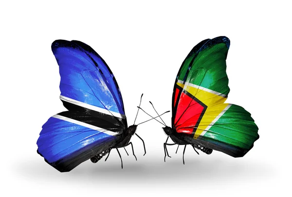 Mariposas con banderas de Botswana y Guyana —  Fotos de Stock