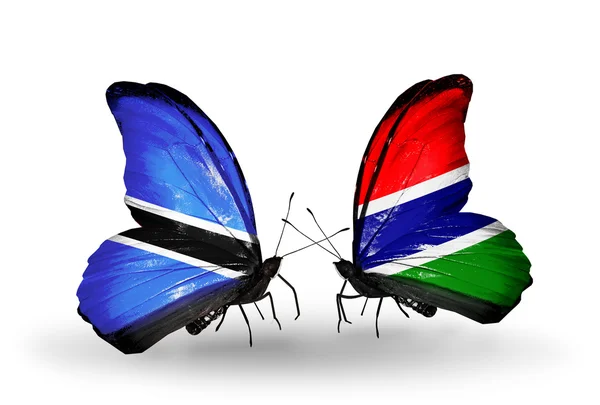 Motyle z Botswany i gambia flagi — Zdjęcie stockowe