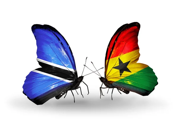 Butterflies with Botswana and Ghana flags — Stock Photo, Image