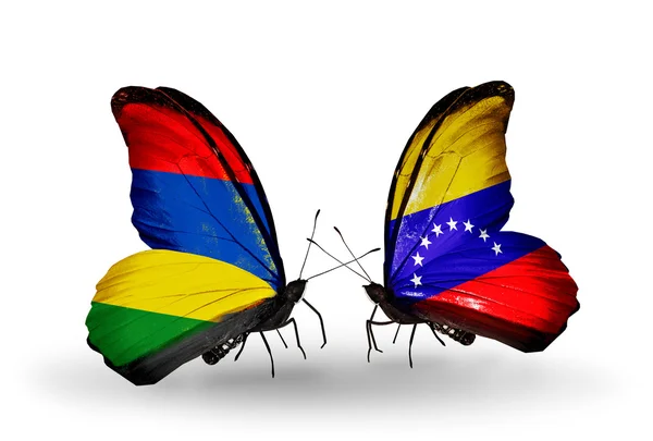 Papillons avec drapeaux Maurice et Venezuela — Photo