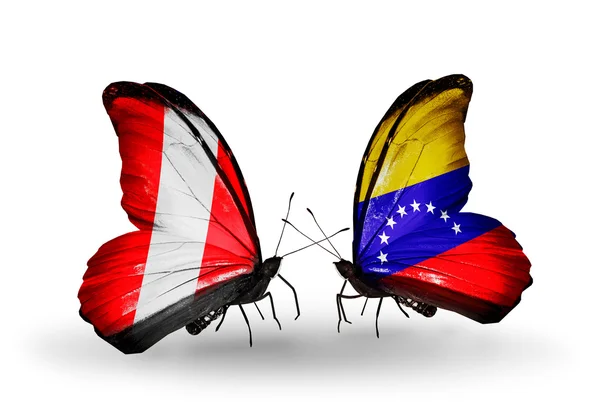 Butterflies with  Peru and Venezuela flags — Stock Photo, Image