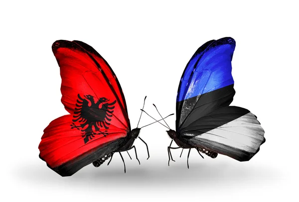 Butterflies with Albania and Estonia flags — Stock Photo, Image