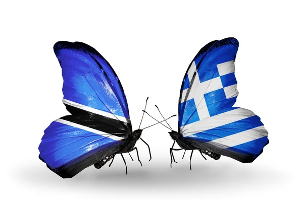 Butterflies with  Botswana and Greece flags — Stock Photo, Image