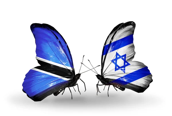 Butterflies with Botswana and  Israel flags — Stock Photo, Image