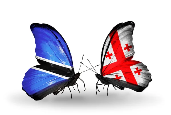 Butterflies with Botswana and Georgia flags — Stock Photo, Image