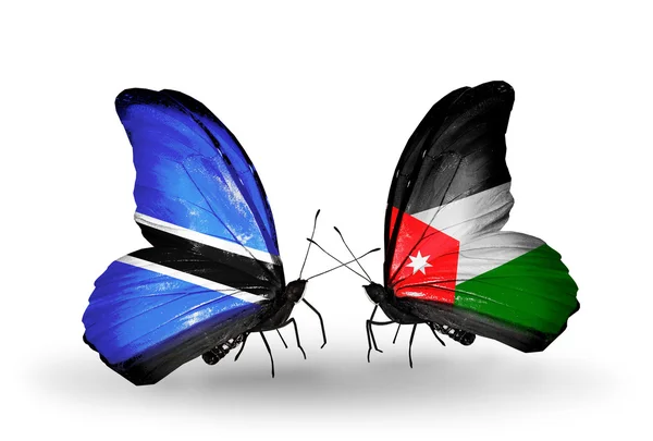 Papillons avec drapeaux Botswana et Jordanie — Photo