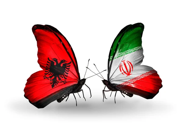 Papillons avec drapeaux Albanie et Iran — Photo