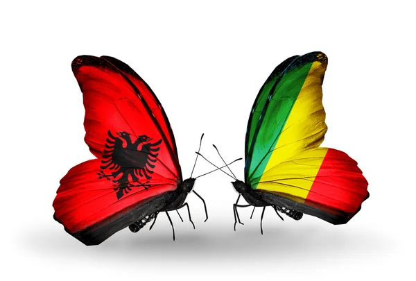 Motyle z flagi Albanii i kongo — Zdjęcie stockowe