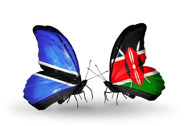 Mariposas con banderas de Botswana y Kenia —  Fotos de Stock