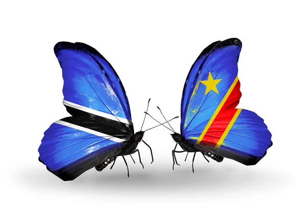 Butterflies with Botswana and Kongo flags — Stock Photo, Image