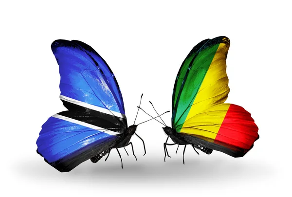 Butterflies with  Botswana and Kongo flags — Stock Photo, Image