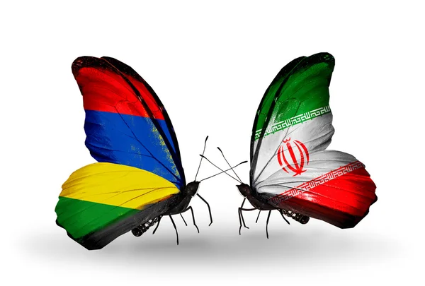 Sommerfugle med Mauritius og Iran flag - Stock-foto