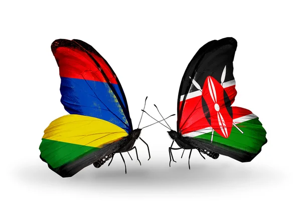 Mauritius ve Kenya bayrakları taşıyan kelebekler — Stok fotoğraf