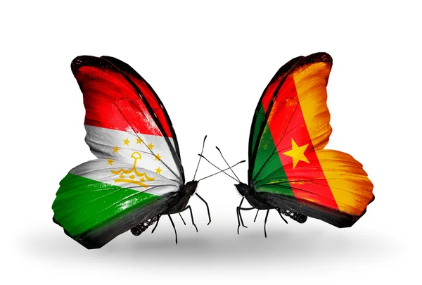 Butterflies with Tajikistan and Cameroon flags — Stock Photo, Image