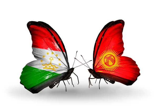 Schmetterlinge mit tadschikischen und kirgisischen Flaggen — Stockfoto