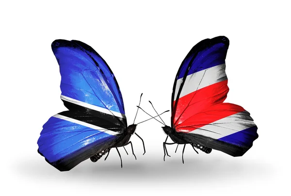Papillons avec drapeaux Botswana et Costa Rica — Photo
