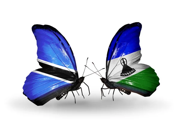 Mariposas con banderas de Botswana y Lesotho —  Fotos de Stock