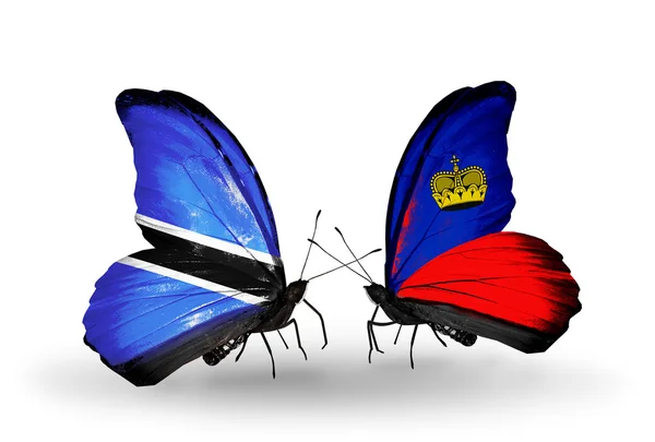 Mariposas con banderas de Botswana y Liechtenstein —  Fotos de Stock