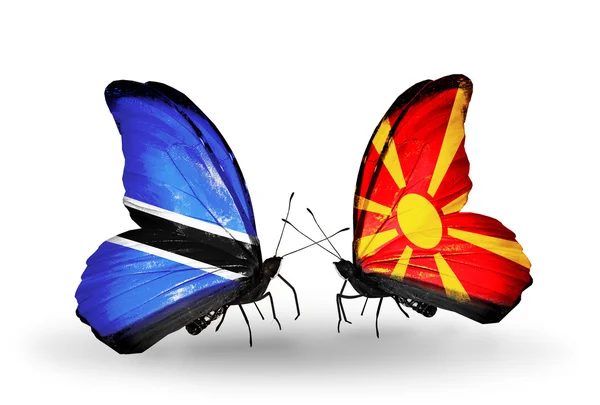 Farfalle con bandiere Botswana e Macedonia — Foto Stock