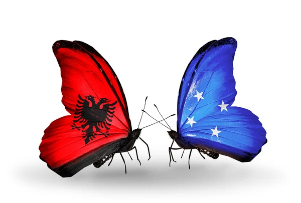 Arnavutluk ve Mikronezya bayrakları taşıyan kelebekler — Stok fotoğraf