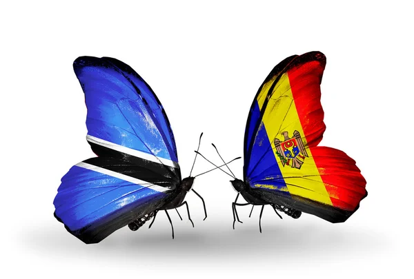 Butterflies with  Botswana and Moldova flags — Stock Photo, Image