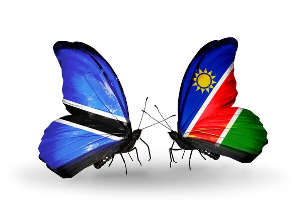 Mariposas con banderas de Botswana y Namibia — Foto de Stock