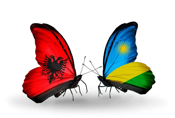 Butterflies with Albania and Rwanda flags — Stock Photo, Image