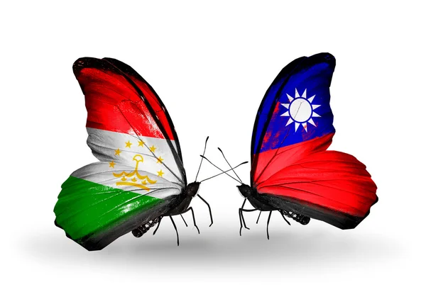 Papillons avec drapeaux du Tadjikistan et de Taiwan — Photo